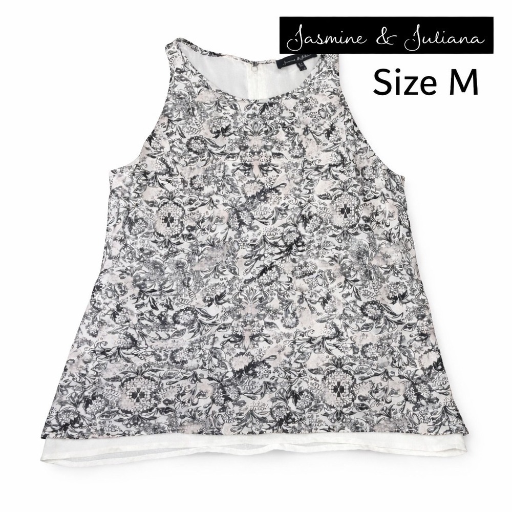 Jasmine & Juliana Womens Black White Pink Floral Damask Sleeveless Blouse Size M
